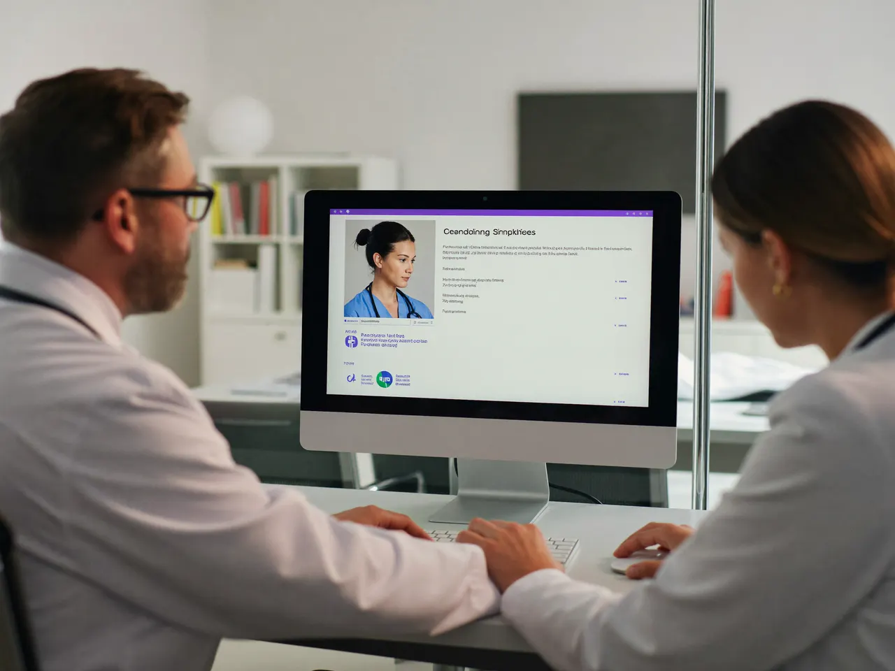 Provider and a credentialing specialist reviewing a CAQH profile on screen