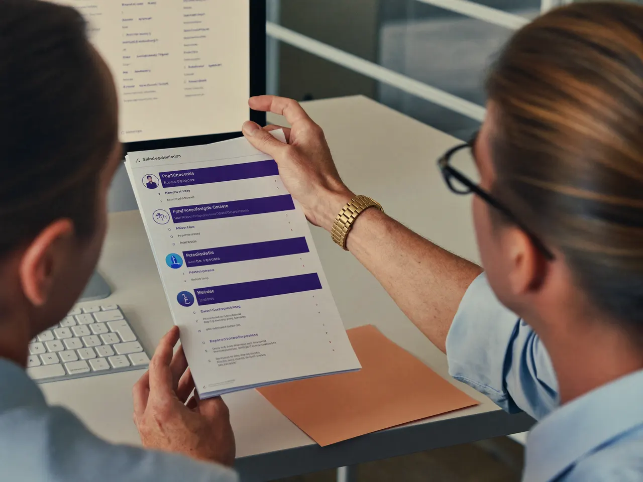 Practice manager and credentialing specialist reviewing a provider roster